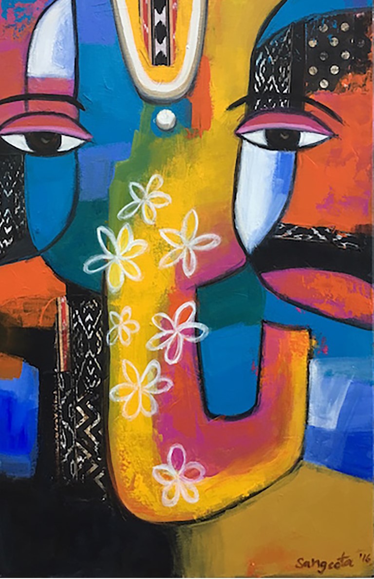 Ganesha 06 - 2014-16: Paintings/Landscapes: Acrylic &collage on canvas, 30"×30", USD 900